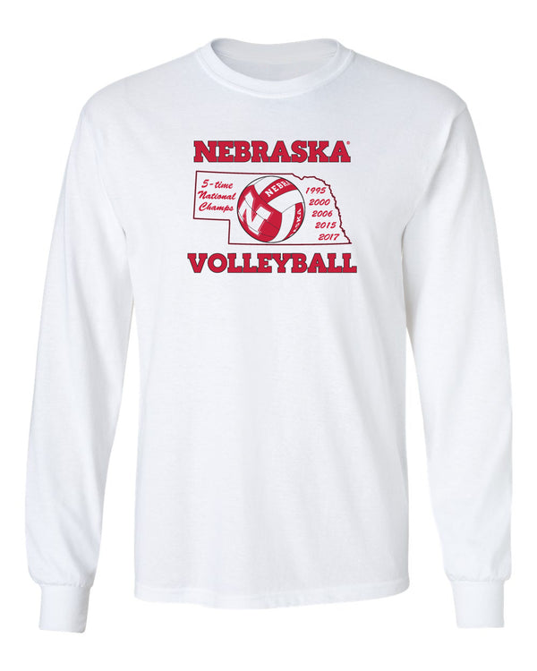 Nebraska Huskers Long Sleeve Tee Shirt - Huskers Volleyball 5-Time National Champions