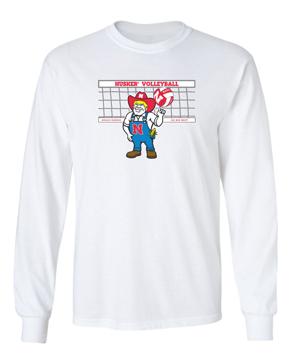 Nebraska Huskers Long Sleeve Tee Shirt - Nebraska Volleyball with Herbie Husker