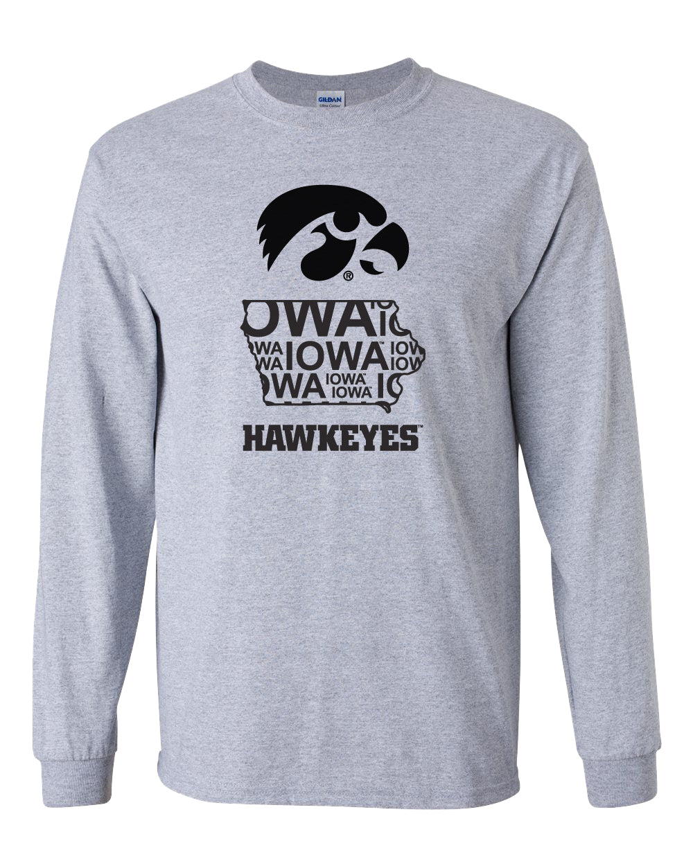 Iowa Long Sleeve Tee Shirt - Iowa Hawkeye State Outline