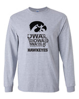 Iowa Long Sleeve Tee Shirt - Iowa Hawkeye State Outline