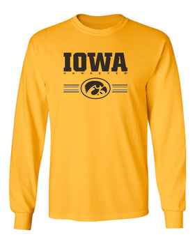 Iowa Hawkeyes Long Sleeve Tee Shirt - IOWA Hawkeyes Horizontal Stripe with Oval Tigerhawk