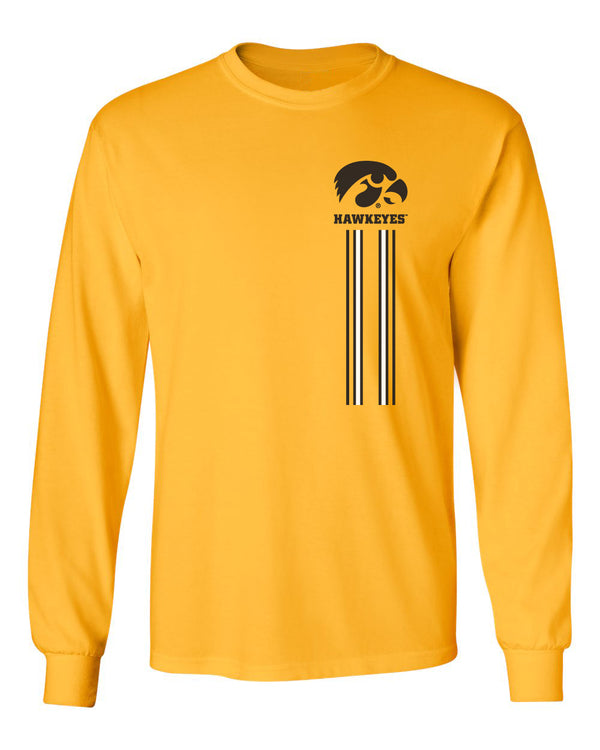 Iowa Hawkeyes Long Sleeve Tee Shirt - IOWA Hawkeyes Vertical Stripe with Tigerhawk