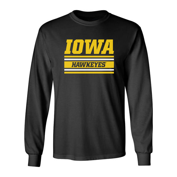 Iowa Hawkeyes Long Sleeve Tee Shirt - Horizontal Stripe Italic Iowa HAWKEYES