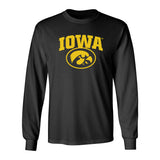 Iowa Hawkeyes Long Sleeve Tee Shirt - IOWA Oval Tigerhawk on Black