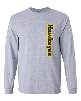 Iowa Hawkeyes Long Sleeve Tee Shirt - Vertical Offset Hawkeyes on Gray