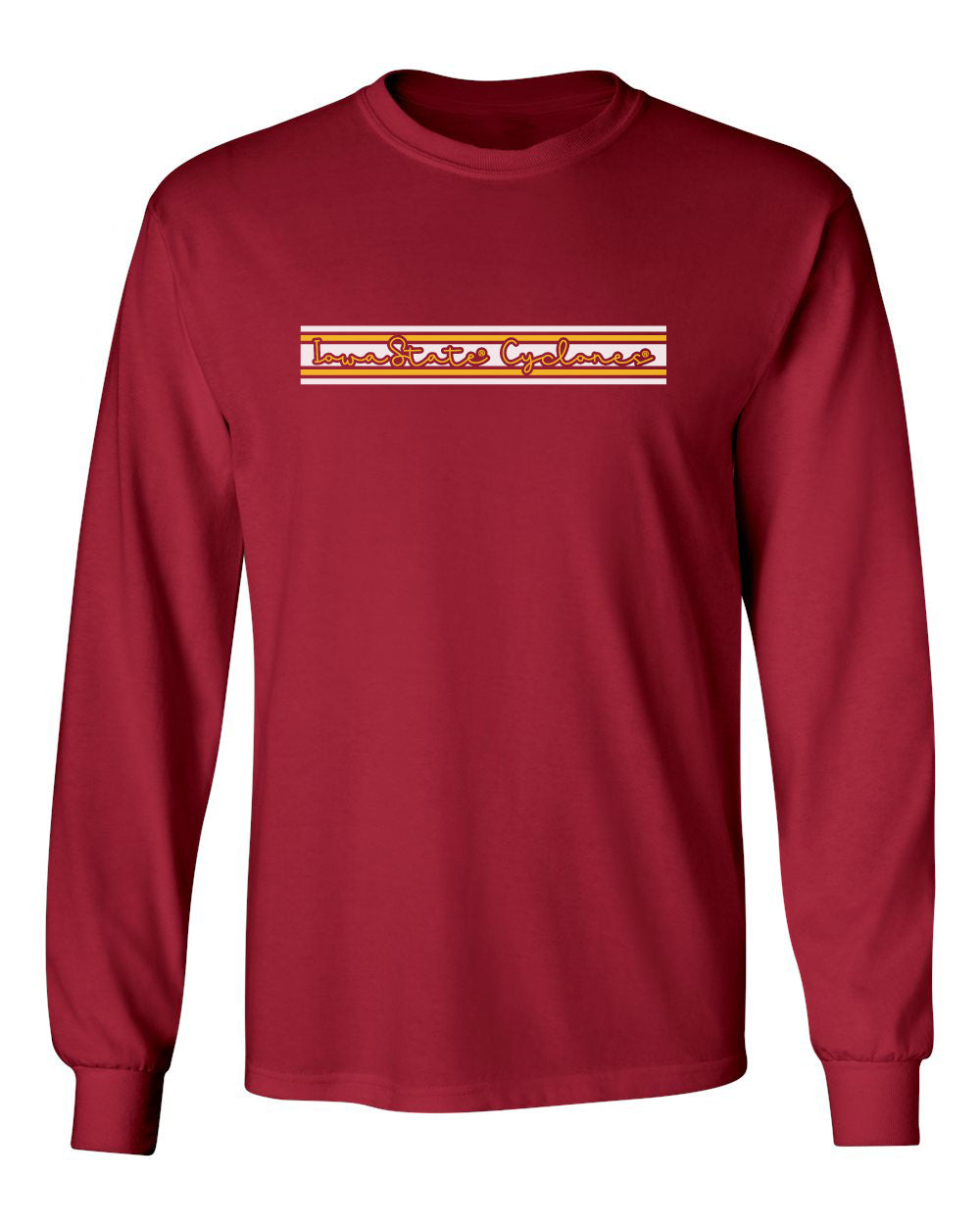 Iowa State Cyclones Long Sleeve Tee Shirt - Horizontal Stripe Script Iowa State Cyclones