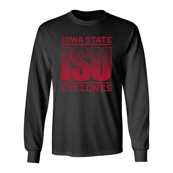 Iowa State Cyclones Long Sleeve Tee Shirt - ISU Fade Red on Black
