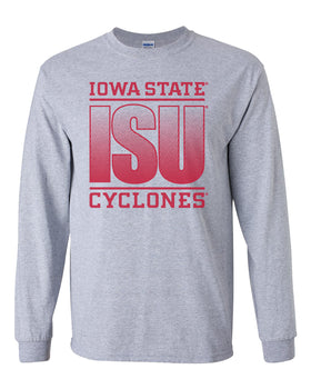 Iowa State Cyclones Long Sleeve Tee Shirt - ISU Fade Red on Gray