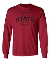Iowa State Cyclones Long Sleeve Tee Shirt - Primary Logo Black on Cardinal