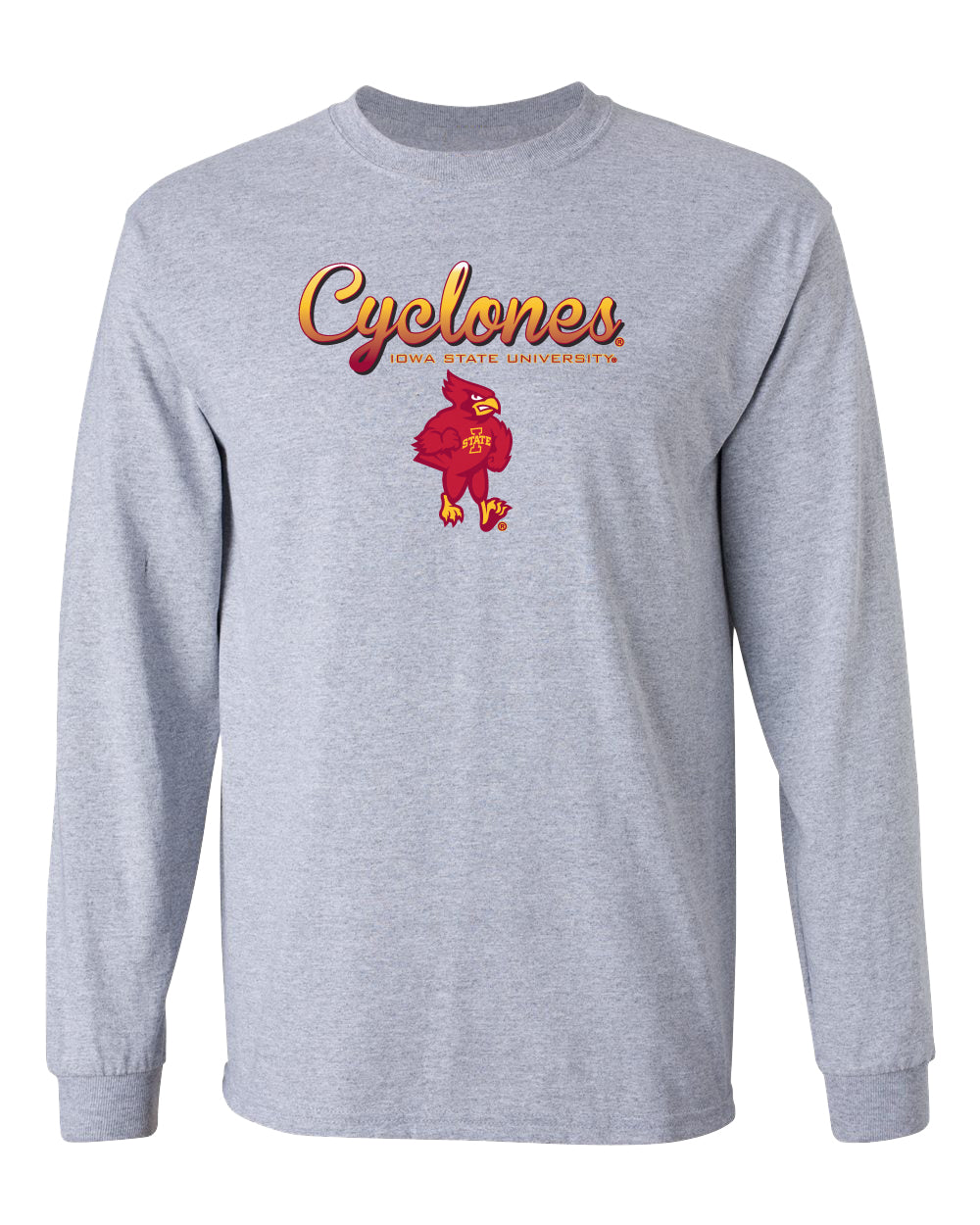 Iowa State Cyclones Long Sleeve Tee Shirt - Script Cyclones Full Color Fade with Cy