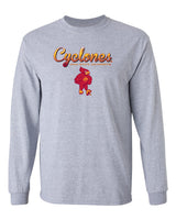 Iowa State Cyclones Long Sleeve Tee Shirt - Script Cyclones Full Color Fade with Cy