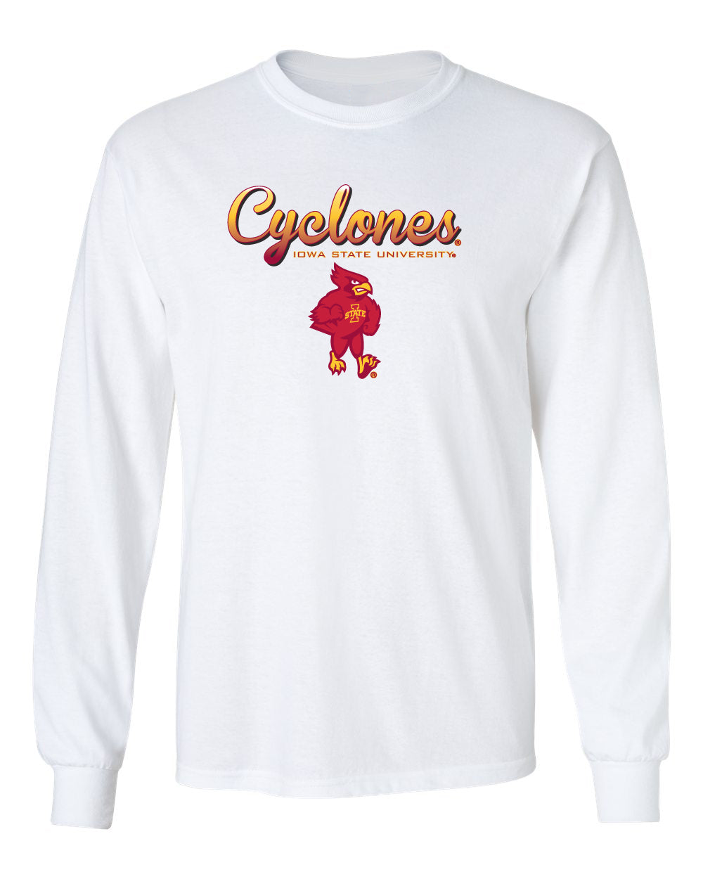 Iowa State Cyclones Long Sleeve Tee Shirt - Script Cyclones Full Color Fade with Cy