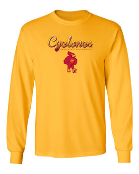 Iowa State Cyclones Long Sleeve Tee Shirt - Script Cyclones Full Color Fade with Cy