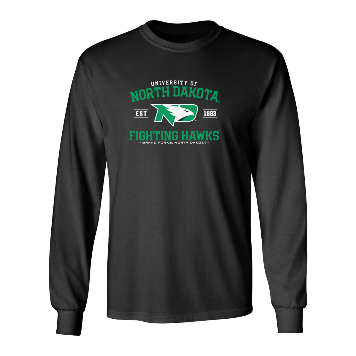 North Dakota Fighting Hawks Long Sleeve Tee Shirt - North Dakota Arch Primary Logo