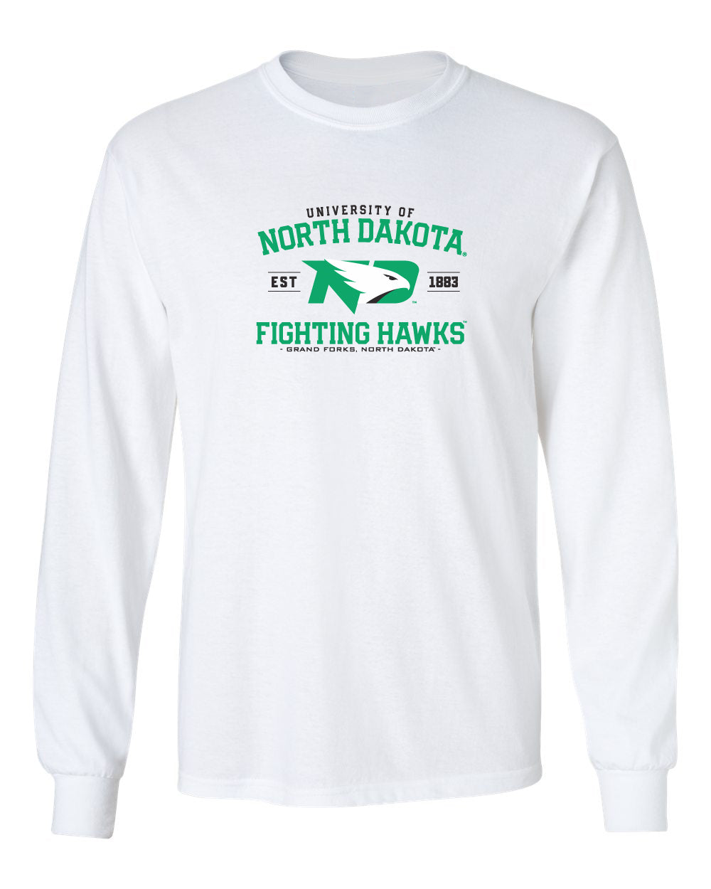 North Dakota Fighting Hawks Long Sleeve Tee Shirt - North Dakota Arch Primary Logo