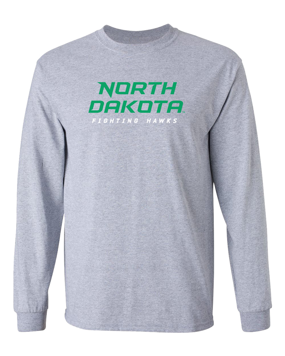 North Dakota Fighting Hawks Long Sleeve Tee Shirt - Official Stacked UND Word Mark