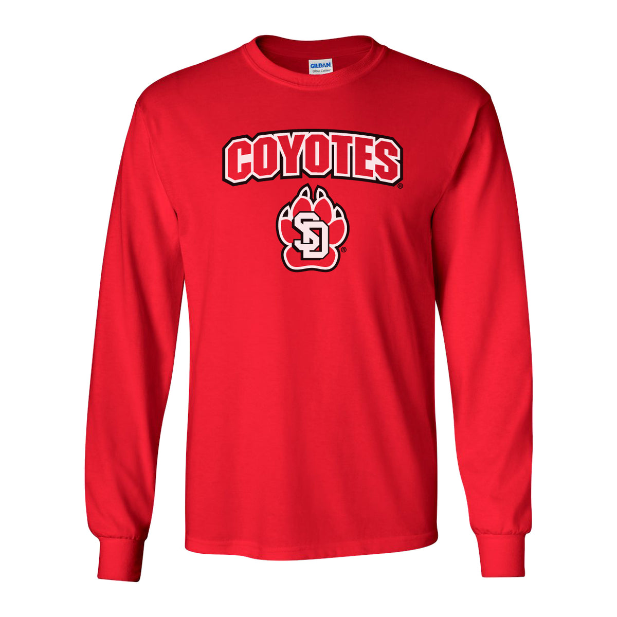 South Dakota Coyotes Long Sleeve Tee Shirt - Coyotes with USD Paw Logo