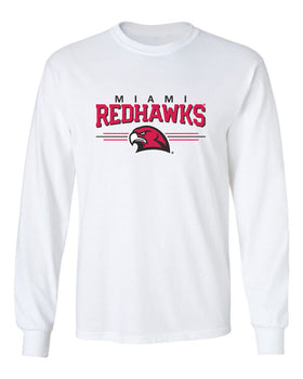 Miami University RedHawks Long Sleeve Tee Shirt - Hawk Head 3-Stripe