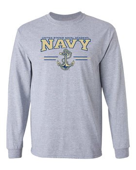Navy Midshipmen Long Sleeve Tee Shirt - U.S. Navy 3 Stripe Anchor Logo