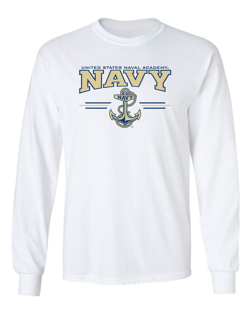Navy Midshipmen Long Sleeve Tee Shirt - U.S. Navy 3 Stripe Anchor Logo