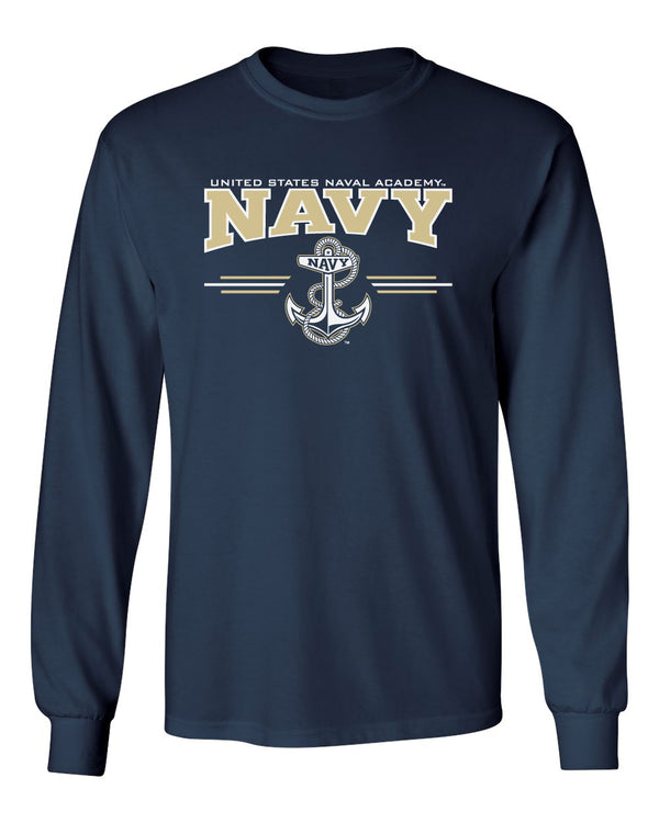 Navy Midshipmen Long Sleeve Tee Shirt - U.S. Navy 3 Stripe Anchor Logo