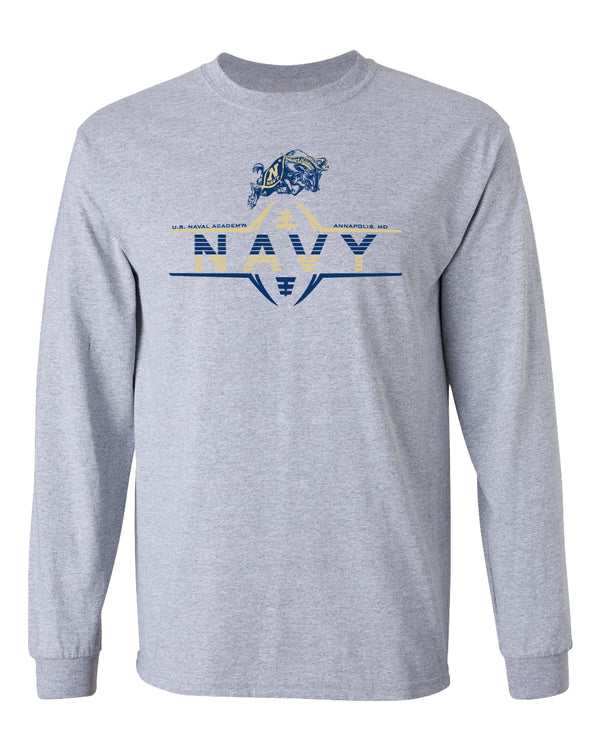 Navy Midshipmen Long Sleeve Tee Shirt - Navy Football Laces and Goat