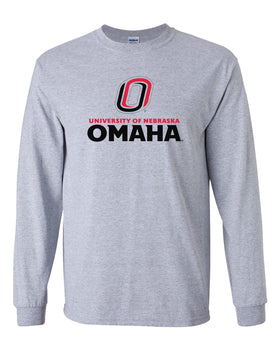 Omaha Mavericks Long Sleeve Tee Shirt - University of Nebraska Omaha with Primary Logo on Gray