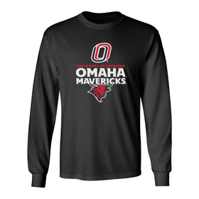 Omaha Mavericks Long Sleeve Tee Shirt - Omaha Mavericks with Bull and Primary Logo on Black