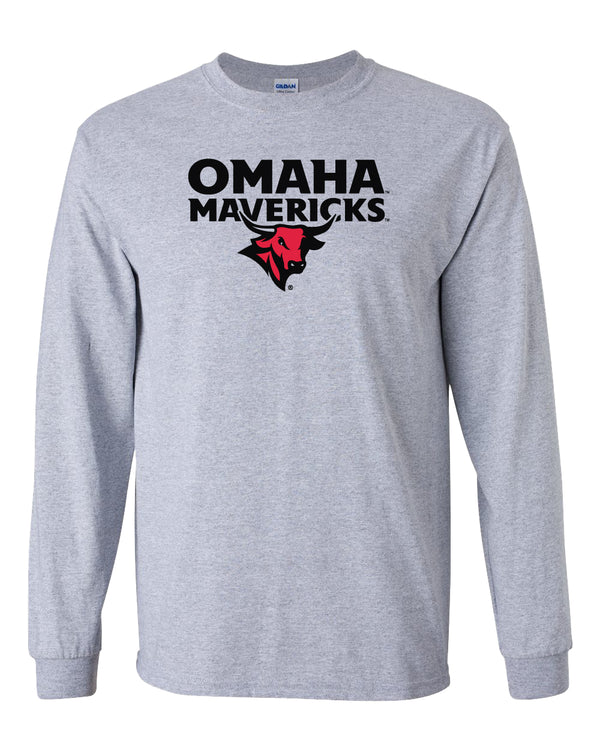 Omaha Mavericks Long Sleeve Tee Shirt - Omaha Mavericks with Bull on Gray