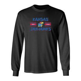Kansas Jayhawks Long Sleeve Tee Shirt - Horiz Stripe Rock Chalk