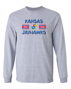 Kansas Jayhawks Long Sleeve Tee Shirt - Horiz Stripe Rock Chalk