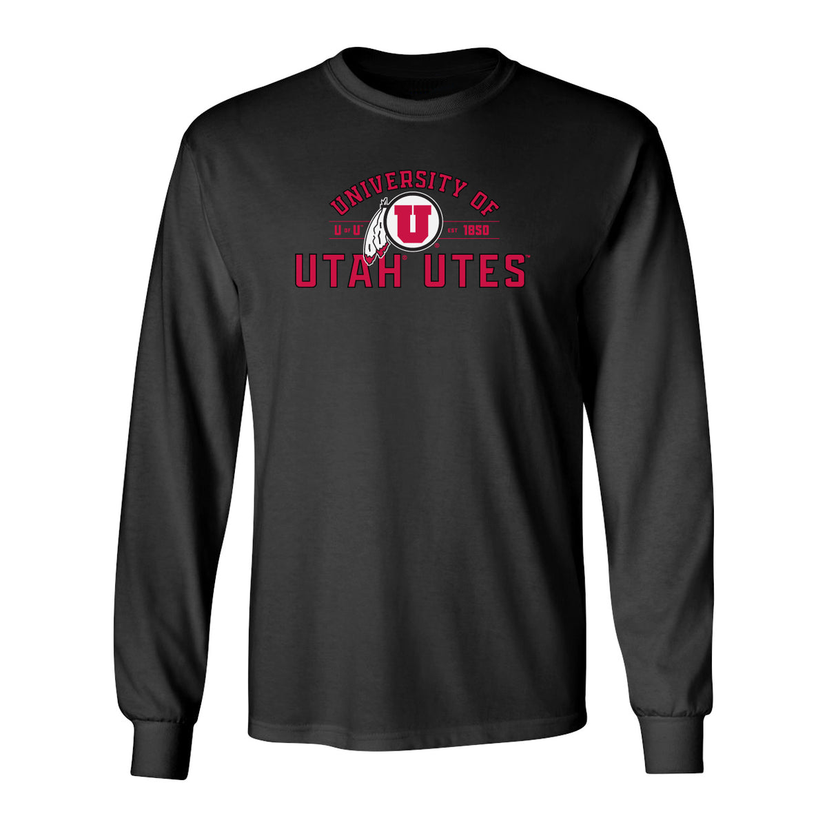 Utah Utes Long Sleeve Tee Shirt - U of U Arch with Circle Feather Logo
