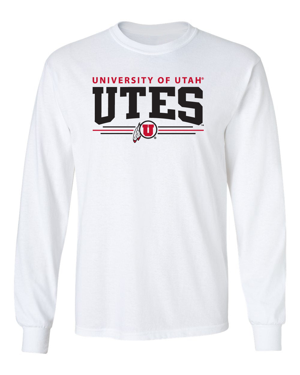 Utah Utes Long Sleeve Tee Shirt - Arch Utes 3 Stripe Logo
