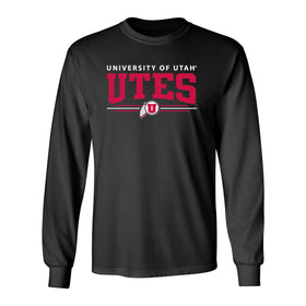 Utah Utes Long Sleeve Tee Shirt - Arch UTES 3 Stripe Logo
