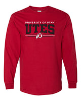 Utah Utes Long Sleeve Tee Shirt - Arch UTES 3 Stripe Logo