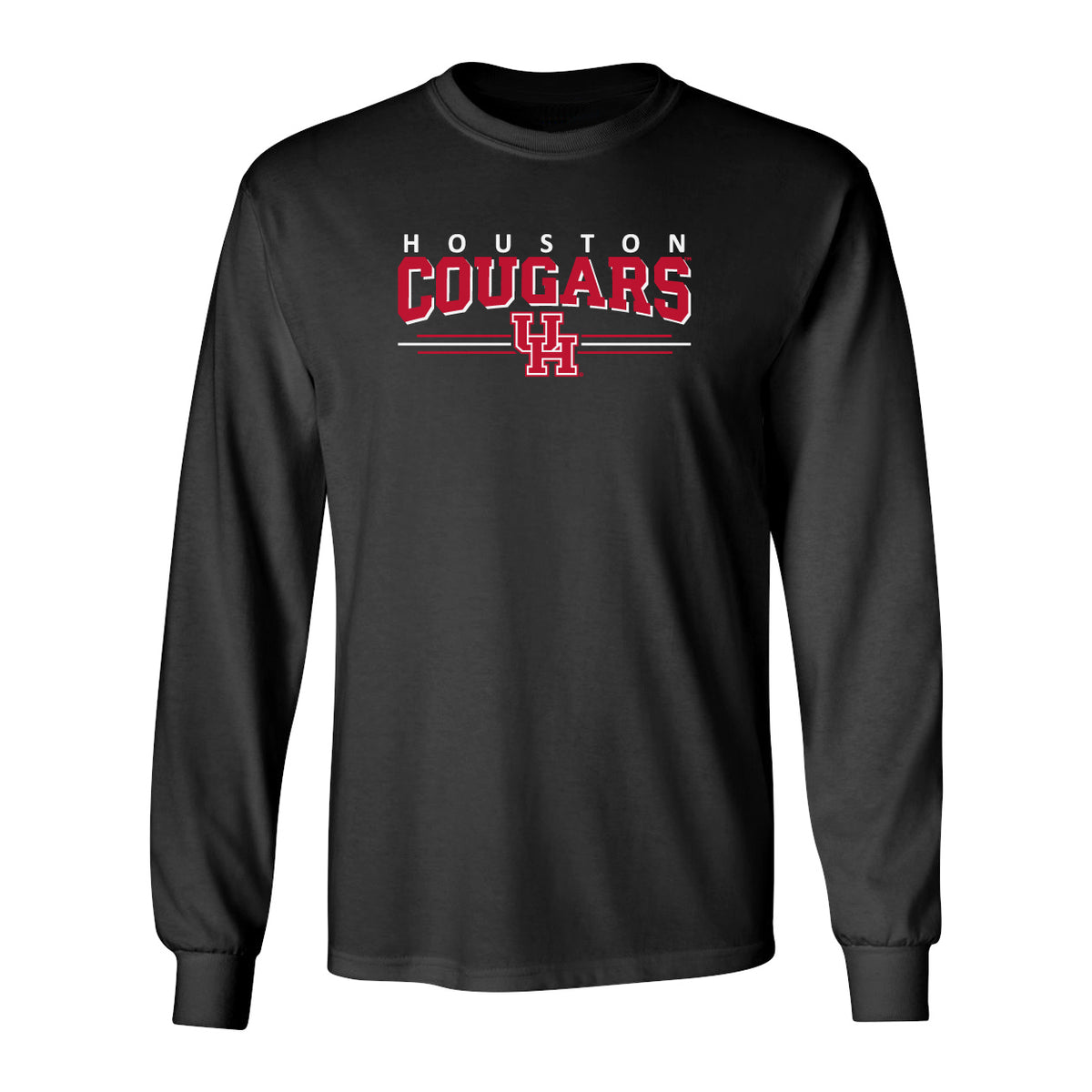 Houston Cougars Long Sleeve Tee Shirt - Cougars 3-Stripe UH Logo