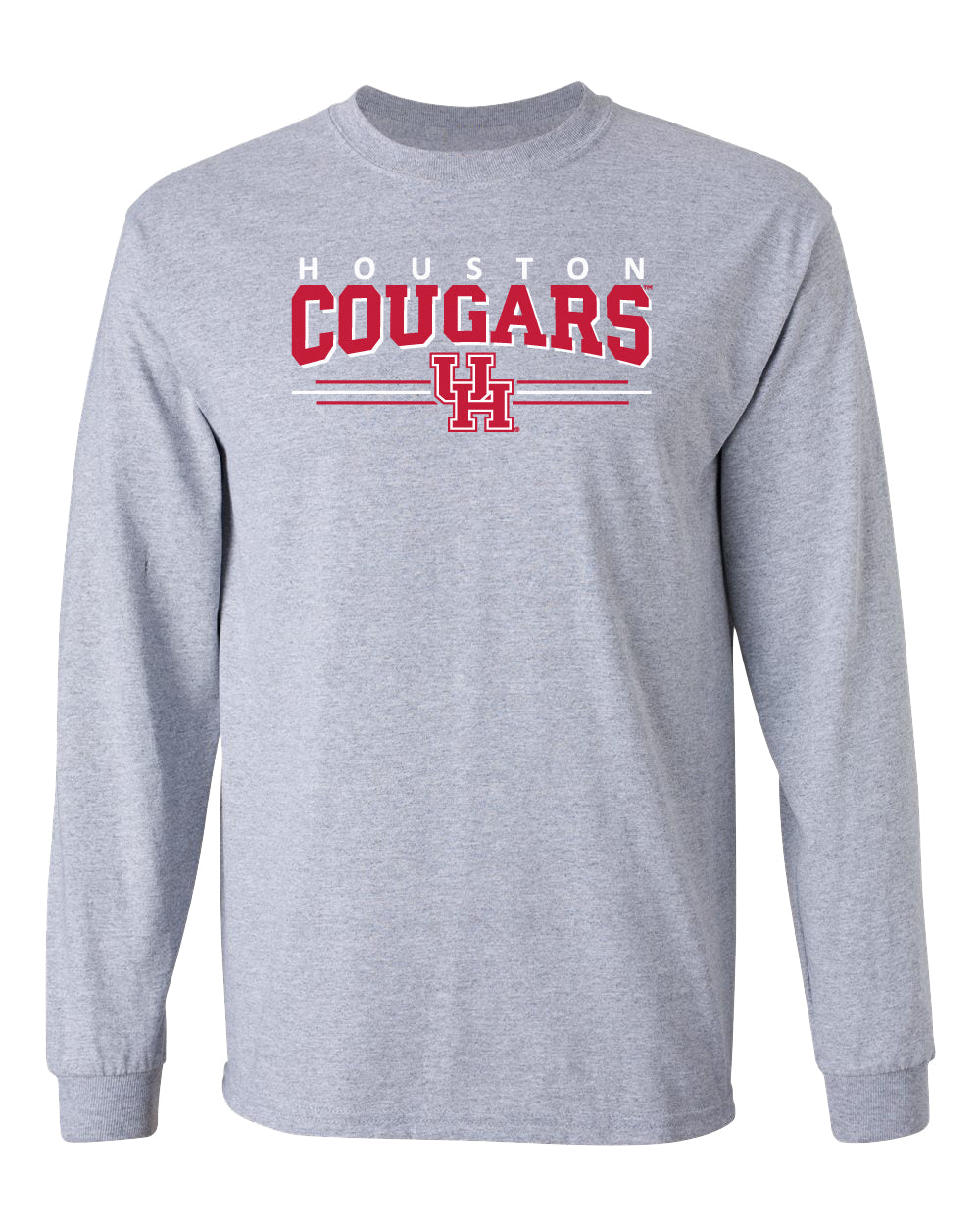 Houston Cougars Long Sleeve Tee Shirt - Cougars 3-Stripe UH Logo