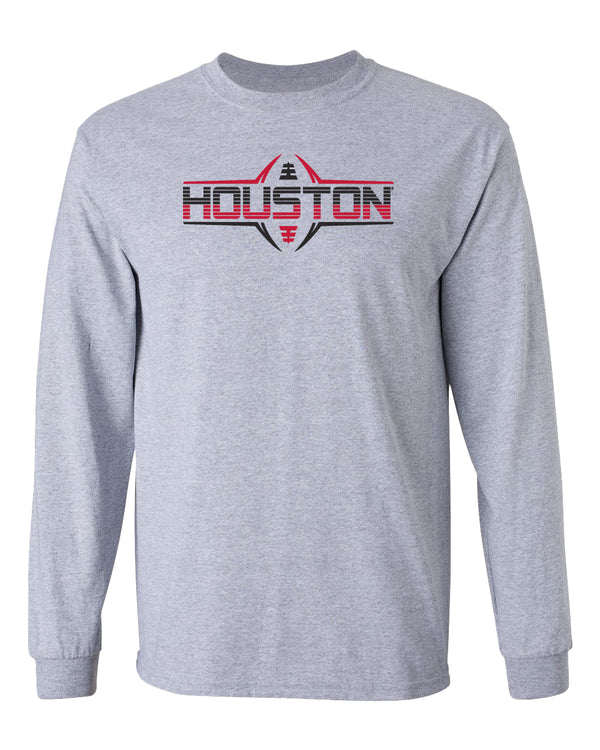 Houston Cougars Long Sleeve Tee Shirt - Striped Houston Football Laces