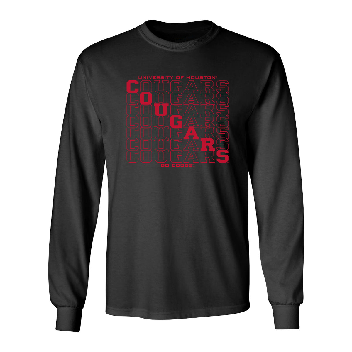 Houston Cougars Long Sleeve Tee Shirt - Diagonal Cougars Echo