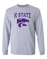 K-State Wildcats Long Sleeve Tee Shirt - K-State Powercat with Outline
