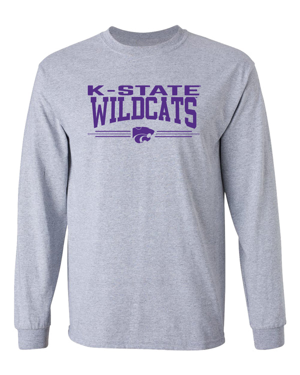 K-State Wildcats Long Sleeve Tee Shirt - K-State Wildcats 3 Stripe Powercat