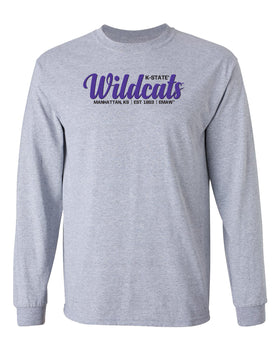 K-State Wildcats Long Sleeve Tee Shirt - Script Wildcats EST 1863