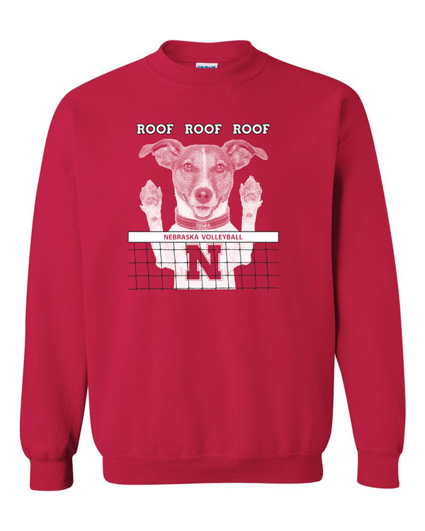 Nebraska Husker Volleyball Spike Dog ROOF ROOF ROOF Crewneck Sweatshirt