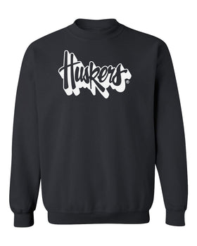 Nebraska Huskers Crewneck Sweatshirt - White Script Huskers Outline