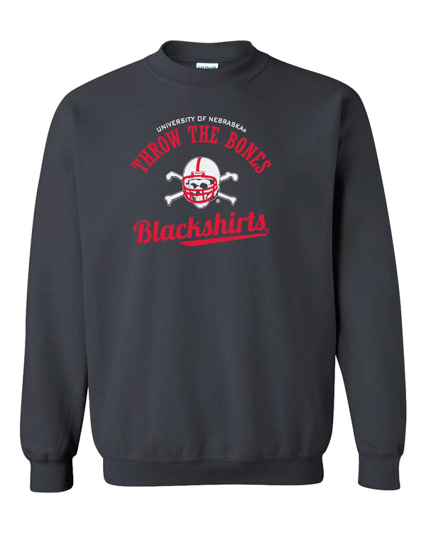 Nebraska Husker Crewneck Sweatshirt - Script Blackshirts THROW THE BONES