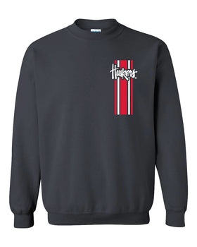 Nebraska Husker Crewneck Sweatshirt - Vertical Stripe Script Huskers