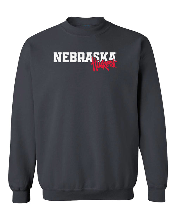 Nebraska Huskers Crewneck Sweatshirt - Nebraska Huskers Script Overlapping