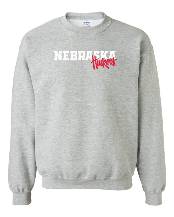 Nebraska Huskers Crewneck Sweatshirt - Nebraska Huskers Script Overlapping