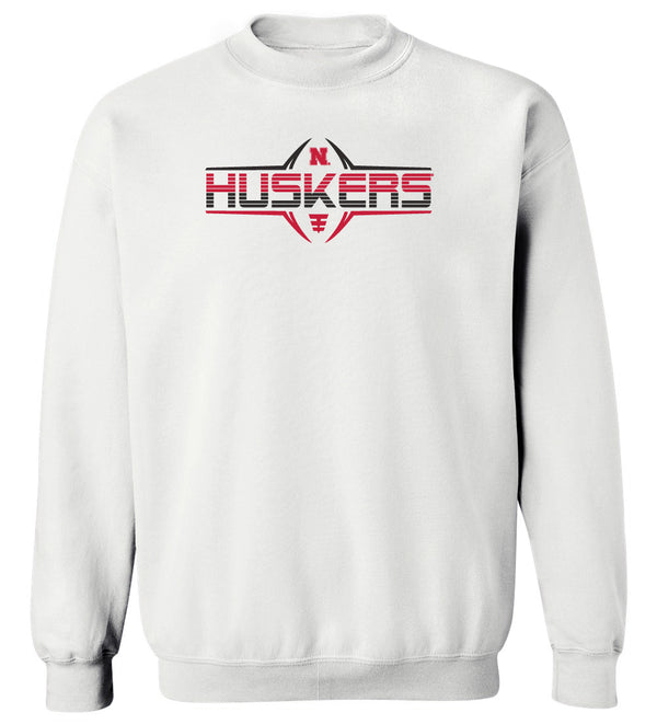 Nebraska Huskers Crewneck Sweatshirt - Striped HUSKERS Football Laces