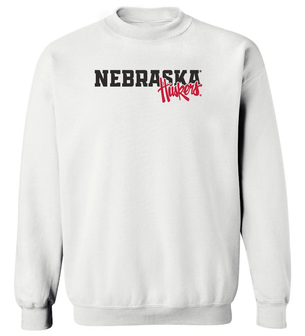 Nebraska Huskers Crewneck Sweatshirt - Script Huskers Overlap Nebraska